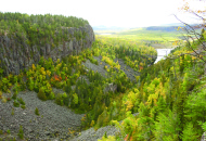 scenic lookout over a canyon with forest and steep incline on either side of canyone